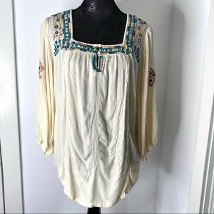 Square Neck Embroidered Boho Tunic
